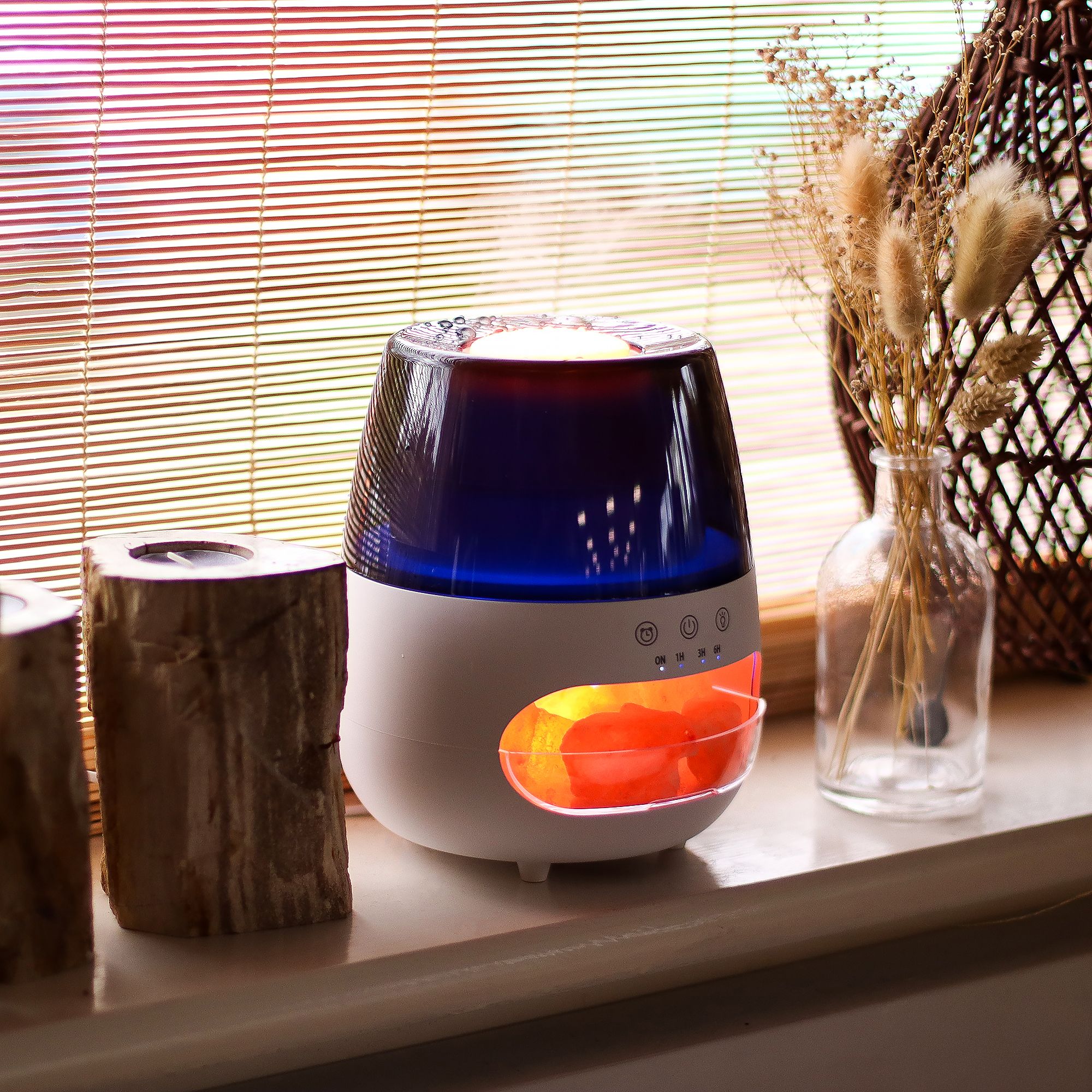 Salt Stone Flame Effect Aroma Diffuser - White USB - Colour Change and Timer - Image 10